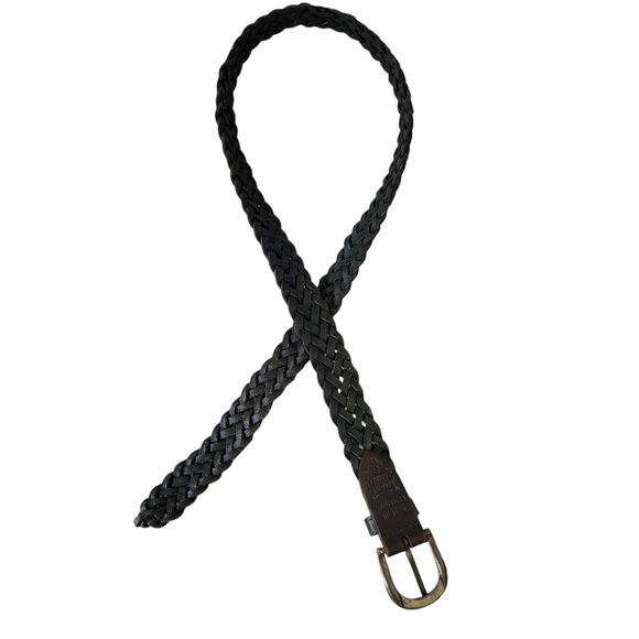 Guatemalan Braided Leather Belt Dark Olive Green Brownish Color Brass Buckle - Picture 5 of 7